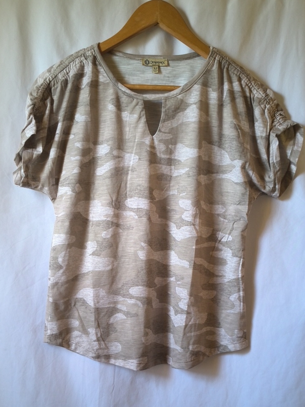 Democracy Neutral Beige Camo Keyhole Short Sleeve Top